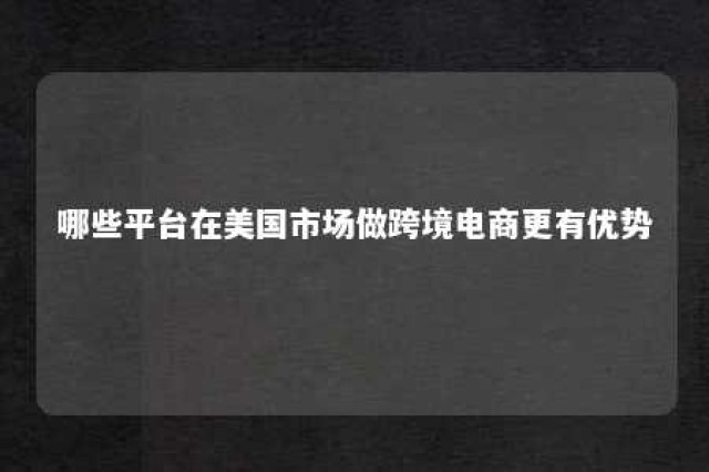 哪些平台在美国市场做跨境电商更有优势 美国跨境电子商务平台